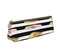 KWQDOZF Stripe Don't Kill My Vibe Triangle Pencil Case Leather Pencil Bag Pen Pouch Makeup Bag for Women Men School Office and Travel