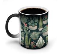 KWQDOZF Succulent Plants and Green Printed Heat Sensitive Coffee Mugs Morphing Color Changing Coffee Mug Full Image Revealed When HOT is Added