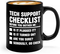 KWQDOZF Support Checklist Tech Support Coffee Mugs Novelty Coffee Cup Double Side Printed Ceramic Tea Mug for Mom Dad Friend Wife Husband Gift 11oz