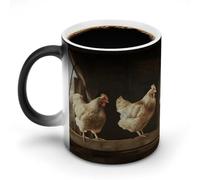KWQDOZF Three Chickens Printed Heat Sensitive Coffee Mugs Morphing Color Changing Coffee Mug Full Image Revealed When HOT is Added