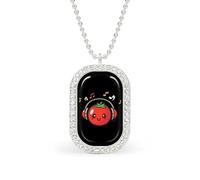 KWQDOZF Tomato with Headphones Music Notes Pendant Necklace for Women Fashion Square Gold Sliver Chain Diamond Bezel Jewelry