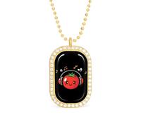 KWQDOZF Tomato with Headphones Music Notes Pendant Necklace for Women Fashion Square Gold Sliver Chain Diamond Bezel Jewelry