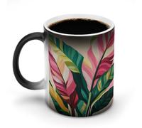 KWQDOZF Tropical Leaves Color Changing Mugs Heat Changing Ceramic Coffee Mug Novelty Tea Cup Funny Water Cup for Home Office 11OZ