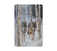 KWQDOZF Two Wolves in A Winter Vintage Metal Signs 12x8 Inches Retro Vintage Metal for Home Kitchen Outdoor Decor
