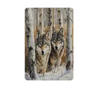 KWQDOZF Two Wolves in The Woods Vintage Tin Signs 12x8 Inches Metal Poster Plaque Retro Kitchen Decor Coffee Wall Art