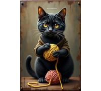 KWQDOZF Vintage Funny Metal Tin Signs: Cat Knitting Because Murder is Wrong Vintage Home Bar Pub Wall Decor 8x12 Inch