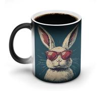 KWQDOZF Vintage Happy Bunny Wearing Sunglasses Color Changing Mugs Heat Sensitive Ceramic Coffee Tea Water Cup 11OZ