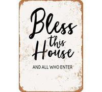 KWQDOZF Vintage Metal Tin Sign Bless This House and All Who Enter Retro Wall Decor for Home Office Kitchen Bar Cafe Garden Farm Farmhouse Wall Decor 12x8 Inch
