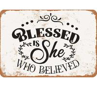 KWQDOZF Vintage Metal Tin Sign Blessed is She Who Believed Retro Wall Decor for Home Office Kitchen Bar Cafe Garden Farm Farmhouse Wall Decor 12x8 Inch