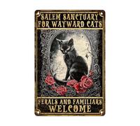 KWQDOZF Vintage Signs Salem Sanctuary For Wayward Cats Halloween Metal Tin Sign Funny Wall Decor For Kitcen Garage Farmhouse Backyard Home 8x12 Inch
