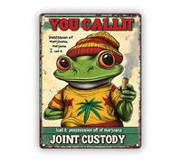KWQDOZF Vintage Tin Signs Frog Decor I Call It Joint Custody Weed Poster Retro Metal Sign Funny Weed Decor Humor Man Cave Garage Bar Signs Frog SmokingHome Décor Frog Gift 8x12 Inch