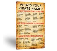 KWQDOZF Vintage Tin Signs What Is Your Pirate Name Tin Poster Pirate Birthday Party Sign For Room Porch Kitchen Restaurants Cafe Club Home Bedroom Decorations Art Wall Decor 8x12 Inch