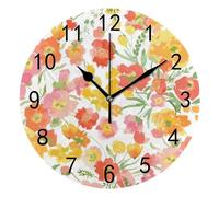KWQDOZF Wall Clocks PVC Cute Feminine Watercolor Wildflowers Round Circle Digital Clock Silent Big Number Easy Read Battery Operated Frameless Lightweight 9.8 Inch