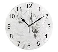 KWQDOZF Wall Clocks PVC Monochrome Floral Pattern Round Circle Digital Clock Silent Big Number Easy Read Battery Operated Frameless Lightweight 9.8 Inch