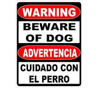 KWQDOZF Wall Decor Sign Warning Bilingual Beware of Dog Sign English & Spanish Safety Signs Vintage Metal Tin Signs for Home Office Kitchen Bar Cafe Garden Farm Farmhouse Wall Decor 12x8 Inch