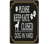 KWQDOZF Warning Signs Metal Sign Decor Please Keep Gate Closed Dogs In Yard Retro Vintage Metal Tin Signs for Home Office Kitchen Bar Cafe Garden Farm Farmhouse Wall Decor 12x8 Inch