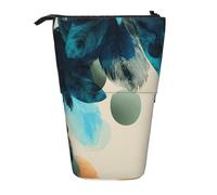 KWQDOZF Watercolor Feathers Standing Pencil Case Peacock Pencil Telescopic Pouch Stationery Case Expandable Organizer for Office Supplies Makeup Travel
