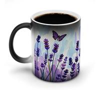 KWQDOZF Watercolor Lavender Butterfly Printed Heat Sensitive Coffee Mugs Morphing Color Changing Coffee Mug Full Image Revealed When HOT is Added