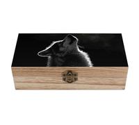 KWQDOZF Wedding Wolf Facing The Moon Keepsake Box, Wooden Boxes with Hinged Lid for Storage, Small Memory Box for Keepsakes, Decorative Wood Memory Boxes for Crafts Jewelry Photo