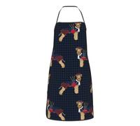 KWQDOZF Welsh Terrier Bagpipes Dogs Tartan Fashion Apron For Chef Apron With Pockets For Kitchen Cooking Baking Restaurant