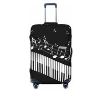 KWQDOZF White Piano Keys with Musical Notes Black Luggage Cover, Protective Washable Travel High Elastic Fibers Suitcase Protector Fits Large