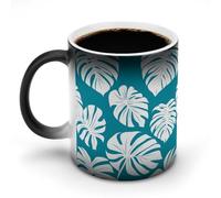 KWQDOZF White Tropical Leaves on Teal Color Changing Mugs Heat Changing Ceramic Coffee Mug Novelty Tea Cup Funny Water Cup for Home Office 11OZ