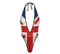 KWQDOZF Womens sexy Mesh Deep V-Neck Sling Shot Halter Monokini Bikini Union Jack Flag Swimsuit Thong