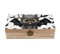KWQDOZF Wood Storage Box Cute Bat Keepsake Box Large Memory with Hinged Lock Photo Storage Decorative for Home