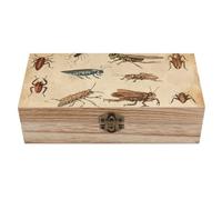 KWQDOZF Wooden Storage Box Various Insect Paintings Wood Gift Box with Hinged Lid Vintage for Jewelry Art Hobbies Home Storage Treasure Keepsake Gift 7.9''x3.9''x2.3''