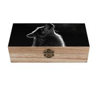 KWQDOZF Wooden Storage Box, Wolf Facing The Moon Print Jewelry Box Keepsake Storage Box with Retro Lock And Hinge for Photos And Jewelry.