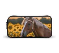 KWQDOZF Yellow Sunflower Horse Zipper Pencil Cases Large Pencil Pouchs