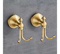 KWQKEM 2 Pcs Pack Antique Brass Towel Hook Vintage Coat Hook with 2 Hooks Wall Mounted Robe Hooks for Bathrooms and Kitchen Bronze Hand Towel Hook Hanger with Brushed Gold Finish