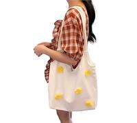 KWQKEM Japanese Style Floral Canvas Tote Bag - Small Fresh Art Shoulder Bag for Women, Lightweight Eco-Friendly Shopping Bag, Student Minimalist Travel Handheld Purse (White)