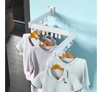 KWQKEM Tri Fold Clothing Rack with Extended Arm Expandable Clothes Drying Rack Collapsible Hanging Clothes Rack Wall Mount Hanger Dryer Rack Space Saver for Laundry Room Balcony Apartment (White)