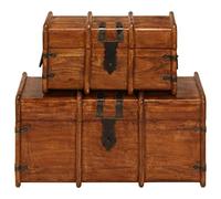 KWQPWKME 2 Piece Treasure Chest Set, Solid Acacia Wood Trunk Storage | Vintage Style, Iron Locks, Fully Assembled, Honey Finish