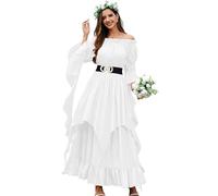 KWSTAIN Victorian Dress for Women White Medieval Off The Shoulder Renaissance Witch Fairy Princess Wedding Costume Dresses (White,S/M)