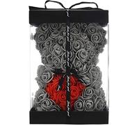 KWT Birthday Gifts,Valentine's Gift, Rose Flower Teddy Bear-Hand Made Hug Hear,Gifts for mom, Gifts for Girls,Unique Giftst For Lover, 10 Inches Clear Gift Box Included (Grey)