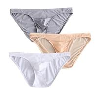 KWTF 3 Pcs Mens Underwear Briefs Nylon For Men bulge with Pouch hombre slips silk Red Boys pack lot Breathable and sexy Male Panties