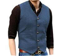 KWTF Men's Suit Formal V Neck Wool Herringbone Tweed Casual Waistcoat Formal Business Vest Groomman For Wedding Green/Black/Brown