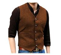 KWTF Men's Suit Formal V Neck Wool Herringbone Tweed Casual Waistcoat Formal Business Vest Groomman For Wedding Green/Black/Brown