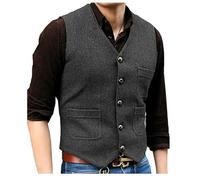 KWTF Men's Suit Formal V Neck Wool Herringbone Tweed Casual Waistcoat Formal Business Vest Groomman For Wedding Green/Black/Brown