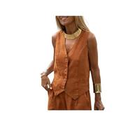 KWTF Solid Color Cotton Linen Waistcoat Women's Vests for Commuting & Work