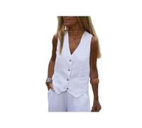 KWTF Solid Color Cotton Linen Waistcoat Women's Vests for Commuting & Work
