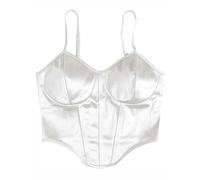 KWTF Summer for Girl Women's Asymmetrical Hem Spaghetti Strap Curved Satin Crop Cami Top White