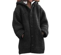 KWTF Sweater Coat Women Loose Wool Knitted Coat Single-breasted Cardigans Autumn Winter Women Mid Length Version Cardigan Hooded