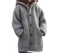 KWTF Sweater Coat Women Loose Wool Knitted Coat Single-breasted Cardigans Autumn Winter Women Mid Length Version Cardigan Hooded