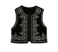KWTF Vintage Autumn Velvet Embroidery Vest Jackets Women V Neck Sleeveless Black Waistcoats Female Fashion Mujer Tops