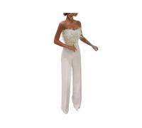KWTF White Jumpsuits for Women Feather Tube Top Sexy Fashion Romper Evening Party Clothing Pants with Belt Elegant Ladies Jumpsuit