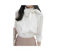 Women Spring Summer Style Chiffon Blouses Shirts Lady Long Sleeve White Black Bow Tie Collar Tops