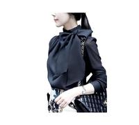 KWTF Women Spring Summer Style Chiffon Blouses Shirts Lady Long Sleeve White Black Bow Tie Collar Tops